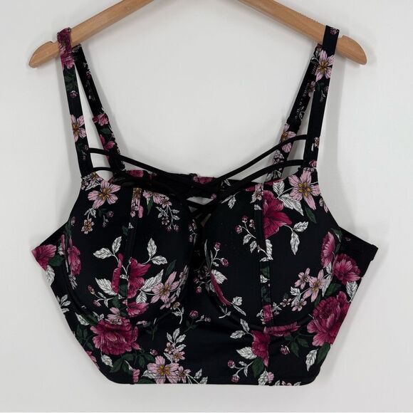 Torrid Floral Strappy Push Up Balconette Bikini Top in Black/Pink/White | 3R - Picture 4 of 8